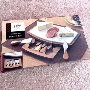 B.Smith Cheese Board Set - Bamboo Tray - Marble Inset - Stainless Steel Utensils
